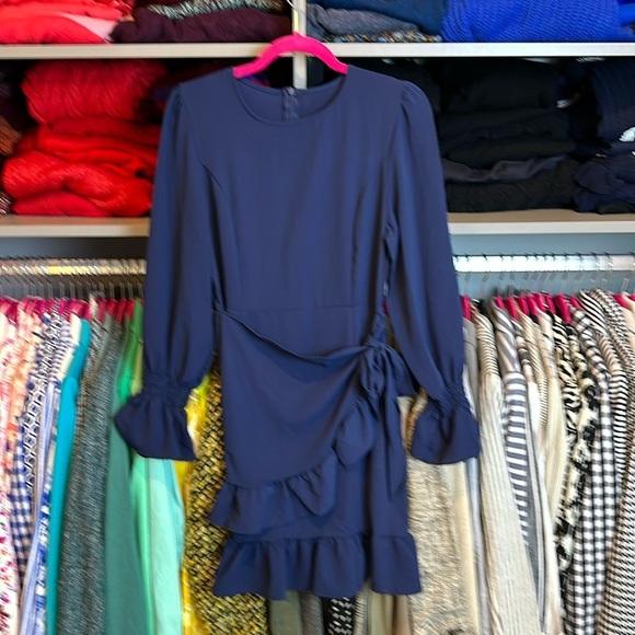 Unbranded navy ruffled long sleeve dress size S - Picture 1 of 2